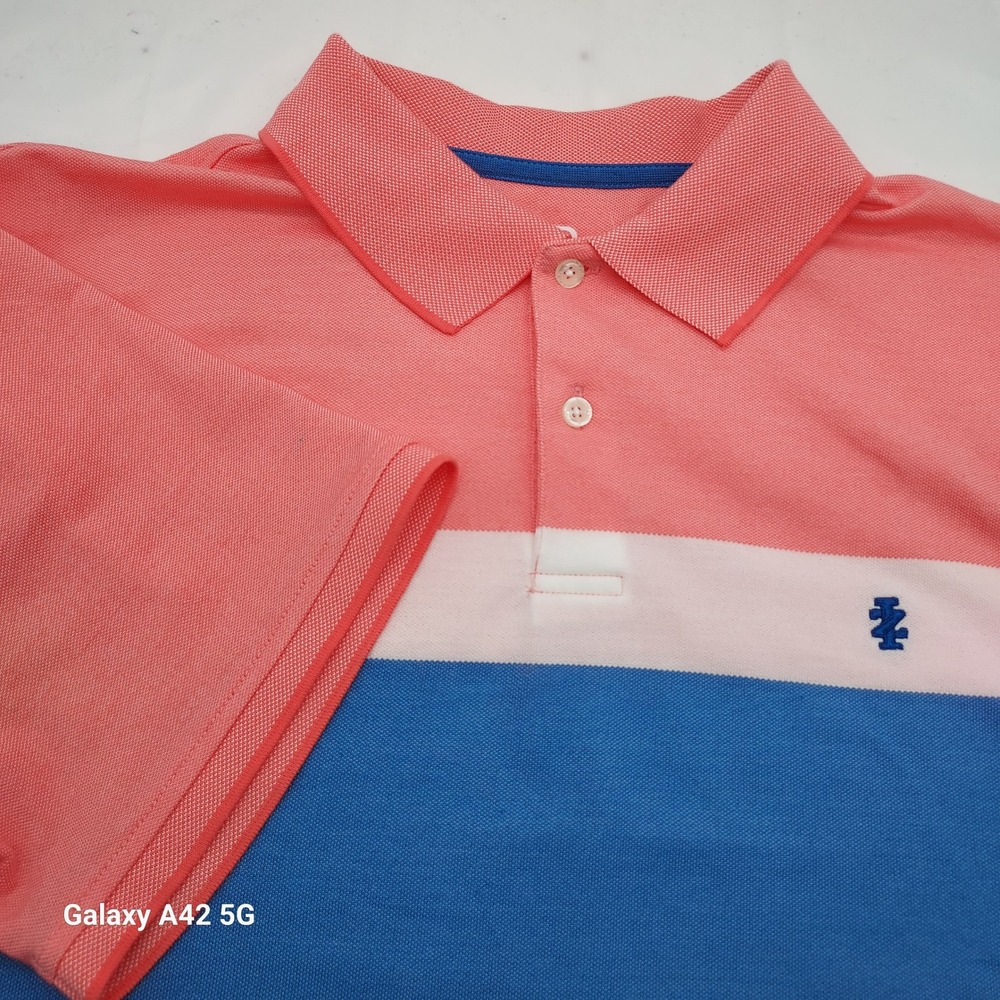 IZOD Advantage Performance Polo Shirt Mens XL Pink Blue Colorblock 46IZSIB7JR808